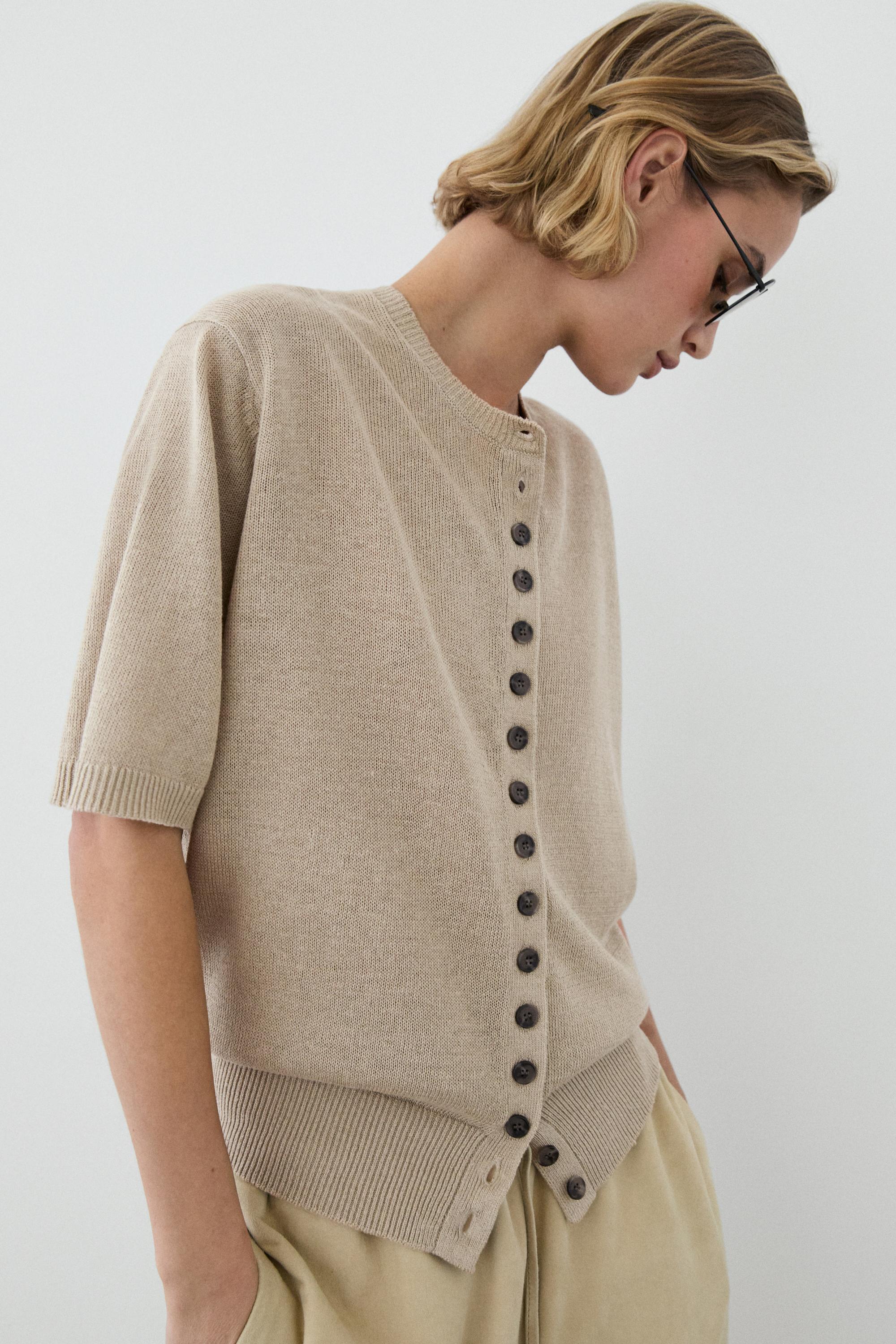 Linen blend short sleeve cardigan